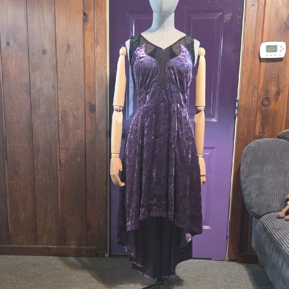 Sailor Moon Purple Velvet High Low Hem Casual Dress Illusion Neckline Hot Topic